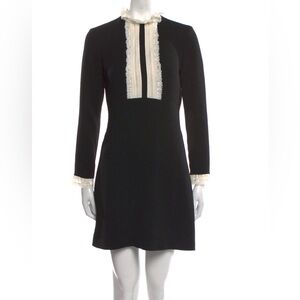Sandro black crepe lace trimmed mini dress